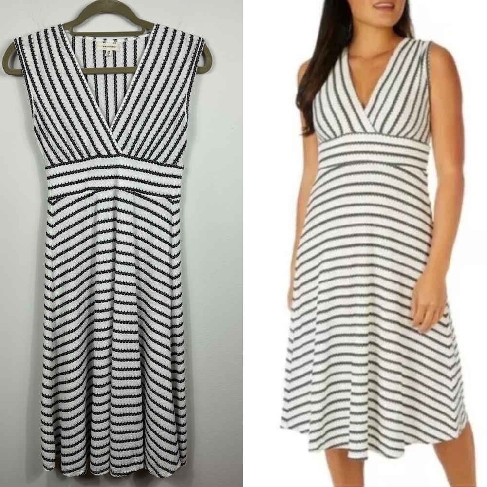 Max Studio Textured Knit Striped Surplice Neck Midi Dress Size XS